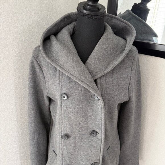 JAMES PERSE Gray Cotton Double Breasted Hooded Peacoat Jacket 4 - Picture 7 of 12